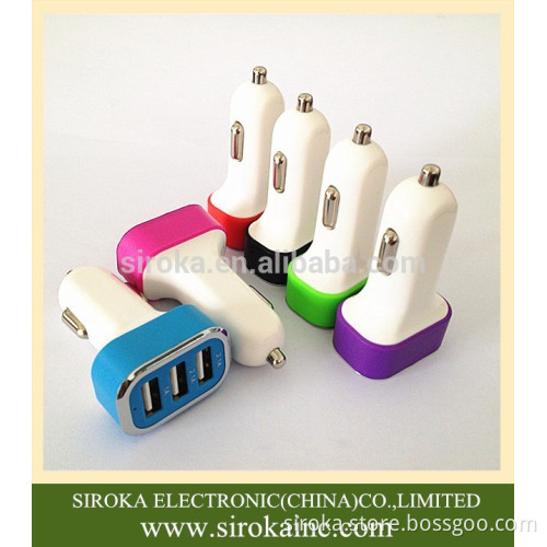 Electroic type moble phone use 3 USB car charger USB portable car charger with custom color/logo for promotion